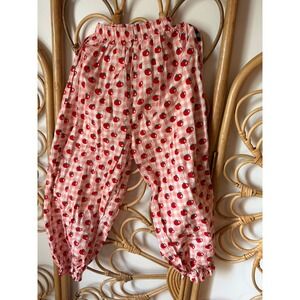 Kids Gingham Tomato Print Elastic Waist Ruffle Hem Pants Pink White Size 130